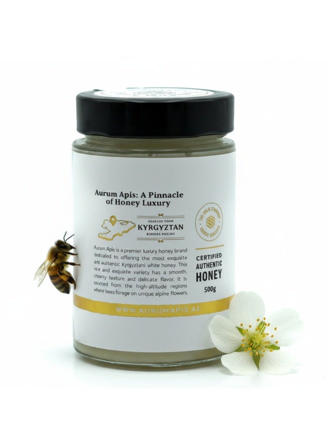 Aurum Apis Kyrgyzstani White Honey, 100% Raw Unfiltered Pure Honey, Hand Harvested Organic Honey, Non-GMO, Rich in Nutrients & Energy Source, Respiratory Relief, Certified Honey – 500g Honey Jar - Image 3